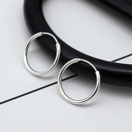 FVIP Old Phoenix 999 Sterling Silver Pure Silver Earrings Plain Hoop Smooth Earrings Versatile Style Real Silver Plain Hoop Smooth Silver 4.862 Grams Sale Event Ends Immediately