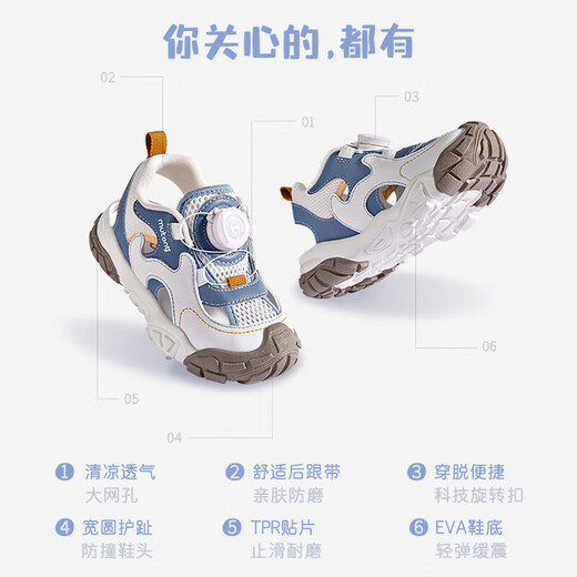 
Shepherd boy toddler shoes 2025 summer new style Baotou girls sandals soft sole breathable rotating button children's shoes Future blue 22 shoes length 15.0cm
