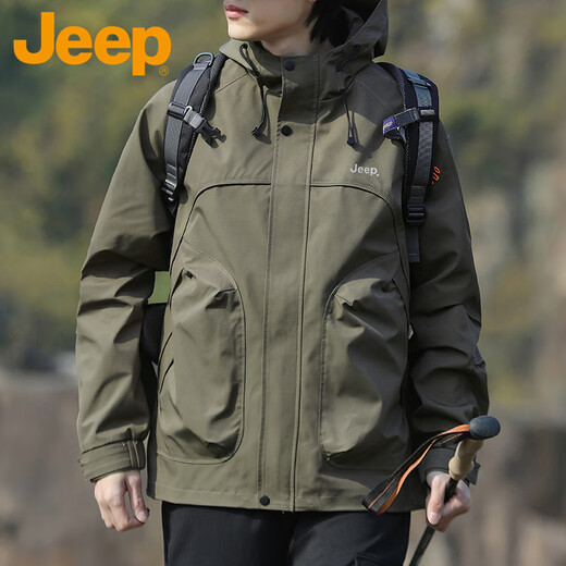 Jeep (JEEP) Jacket Men's Spring and Autumn Loose Hooded Jacket Men's Versatile Workwear Top Assault Mountaineering Jacket Army Green 2XL