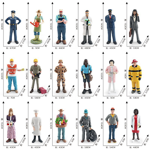 18 types de modèles de poupées simulées enseignants, chef, réparateur automobile, médecin, infirmière en incendie Ornements pour enfants