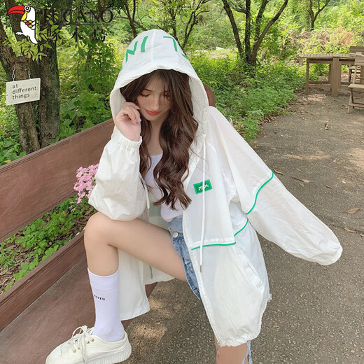 啄木鸟夏季薄款冰丝防晒衣女2025新款宽松百搭休闲连帽外套 白色薄 轻薄 L