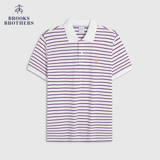 布克兄弟（BrooksBrothers）/布克兄弟男士25春夏新棉金羊拼色条纹短袖polo衫 B695-粉色 S