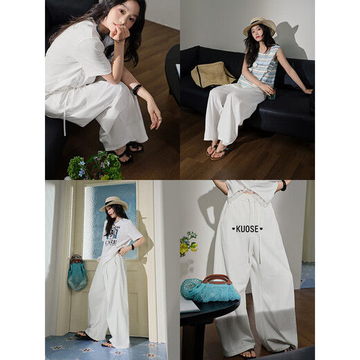 Breite Farbe (Kuose) Blau gerade lose Casual Hosen für Frauen 2025 Sommer-Outfit hoher Taille mit Breithose lange Hosen Weiß Blau 5011 m /m