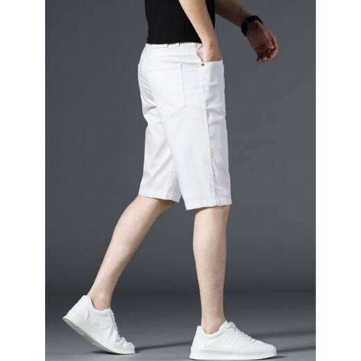 JOEONE high-end white denim shorts men's slim feet summer thin cotton versatile five-point men's pants 5-point mid-pants 1098-white 28