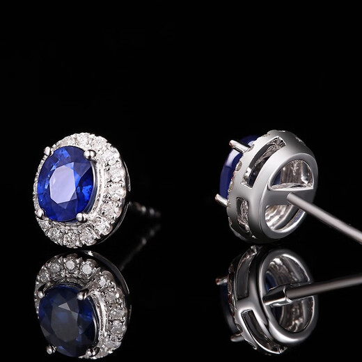 Tingliang sapphire stud earrings, diamonds, 18K gold inlaid with 0.6ct natural Sri Lankan royal sapphire Princess Diana style earrings, blue 1.2 carat, one pair