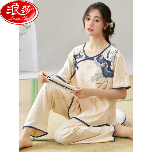 Langsha 2525 Neues chinesisches Pyjama-Frauenanzug Sommer-Dünne Hosen reine Baumwoll-Hauskleidung kann außerhalb von Lzy9905 m getragen werden (empfohlen 75-95jin [Jin gleich 0,5 kg])