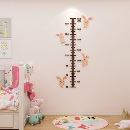 
Cartoon height wall sticker 3d three-dimensional acrylic children's room wall mural painting baby measuring ruler can be removed without damaging the wall 3879 rabbit height sticker - coffee + skin color + pink Small
