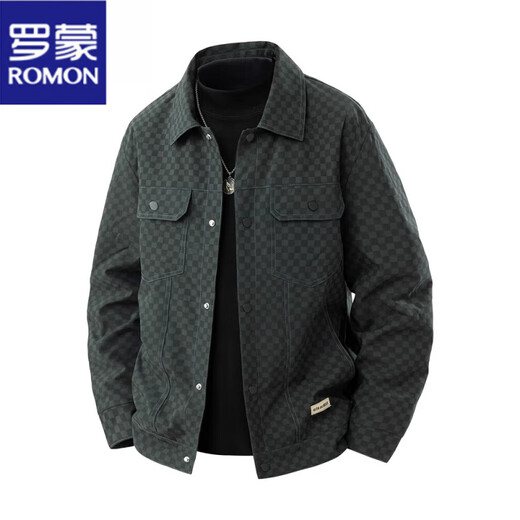 ROMON Checkerboard Men's Jacket 2025 Spring and Autumn New American Fashion Brand Loose Casual Lapel Jacket Men's Black XL