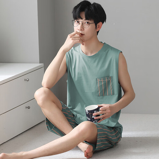 UKUHPK莫代尔男士睡衣夏季凉感家居服大码简约套装 莫代尔：An12027 L 男