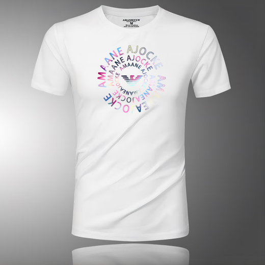 ARMANIBR Armani new summer style men's ice silk breathable short-sleeved T-shirt large size European and American slim print AM756 white M 90-120Jin [Jin equals 0.5 kg]