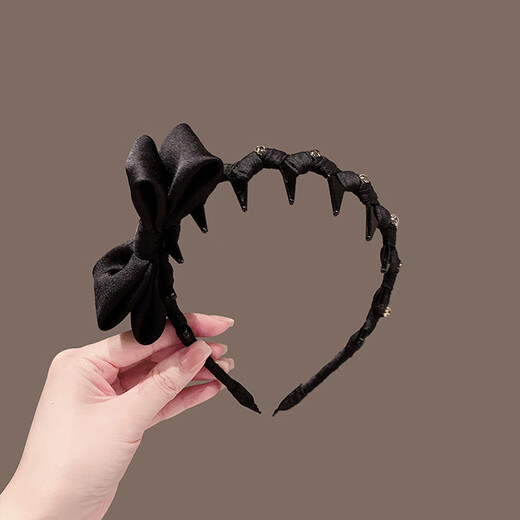 Zhuo Keke wavy toothed bow headband high skull broken hair clip satin headband 2025 new high-end hair accessories headband black