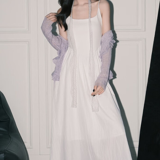 
Yu Shang Zhenpin White suspender dress Women's spring and summer long skirt wearing inner wear beach and beach pure temperament vest base White dress [ M ]