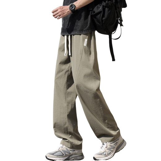 Seven Wolf summer ice silk pants for men's thin new style trendy loose straight pants for men's breathable casual quick-drying trousers for men K6636 gray M about 90~110Jin [Jin equals 0.5 kg] can be worn