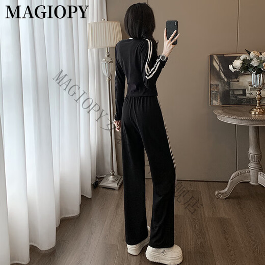 Magiopy International Luxury High-High-Brand Station European Station Set Women's 2025 Spring Slim Black manga larga Black XXL (131-150Jin [Jin equivale a 0.5 kg])