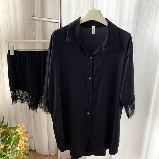 Bei Yifu-Shirt und Pyjamas für Frauen, sexy 2025 neuer Freundeshänger, reine und sexy Atmosphäre, langärmeliges Oberteil, dünn 12357# schwarz, einzelne Größe (geeignet für 80-145jin [Jin gleich 0,5 kg])