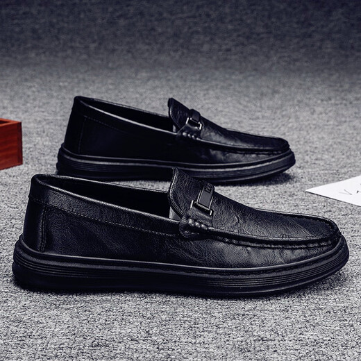 YRC Yierkang 2025 Été Génétique Cuir Cuir Casual Men's Chaussures British Style Chaussures en cuir décontracté Les gens paresseux Kick Hands 9903 Black 43