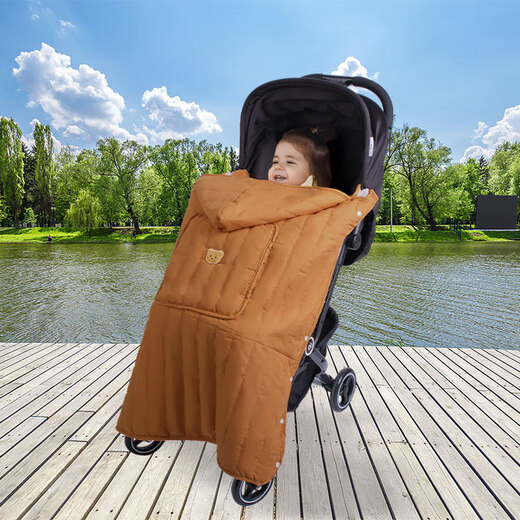 Baby stroller cover blanket for baby to go out in autumn and winter, warm windproof cloak, strap, waist stool, children's windshield blanket, beige bear, velvet cloak 75*78cm