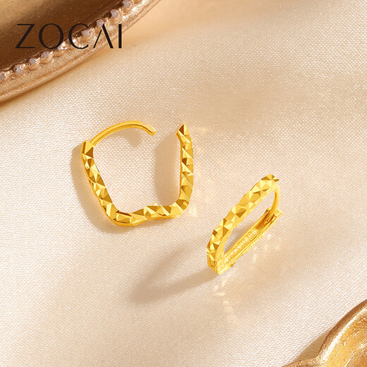 Zokai Yellow 18K Gold Earrings Geometric Crushed Ice Earrings Birthday Gift for Girlfriend E03634