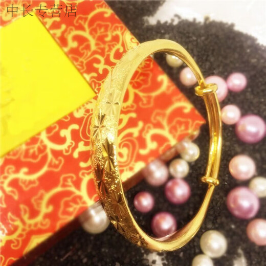 He Jiagong Lao Phoenix 999 Gold Pure Gold New Fashion Bracelet Bracelet Women's Glossy Gold Bracelet Bright Surface Feeling 10MM Width 10MM Opening Gypsophila Same Style Bracelet