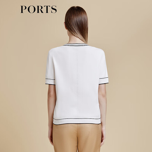 PORTS宝姿女装春夏新款撞色线条针织短袖LD8K723PZE019 白-黑 S