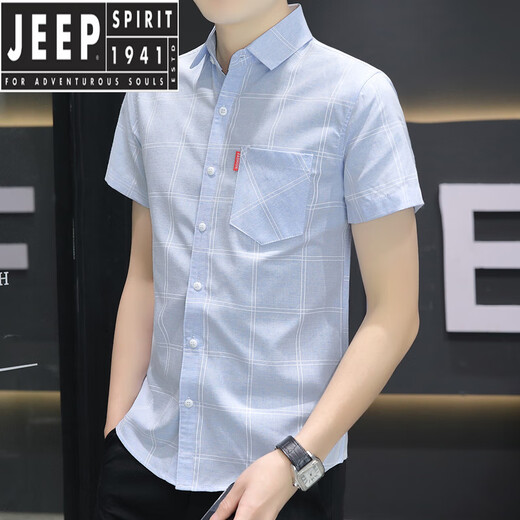 JEEP SPIRIT2025新款衬衫夏季款男士短袖格子衬衣休闲韩版修身上衣服 844卡其 M 80-104斤
