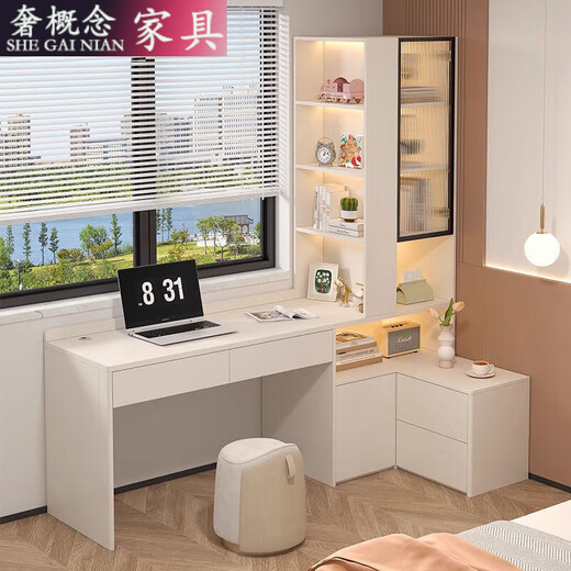奢概念2025新款卧室转角书桌书架一体桌组合家用拐角书柜电脑桌床头柜 款式3:2000*1050*2100