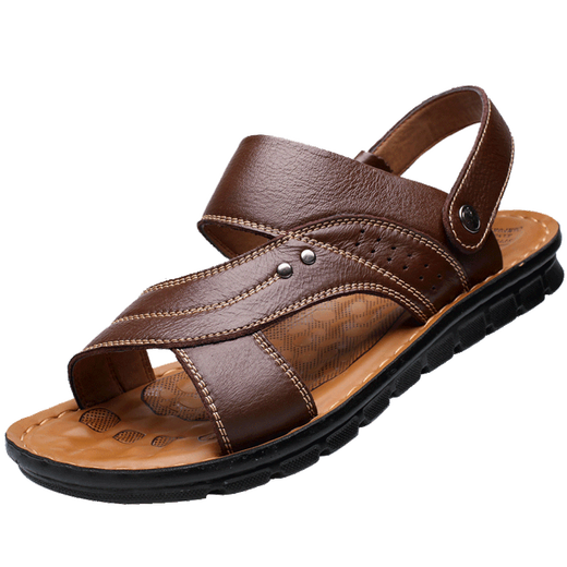 Dragonfly brand sandals men's genuine leather summer 2025 new beach shoes non-slip, middle-aged and elderly dual-purpose soft sole wear men's sandals 12129 brown 40