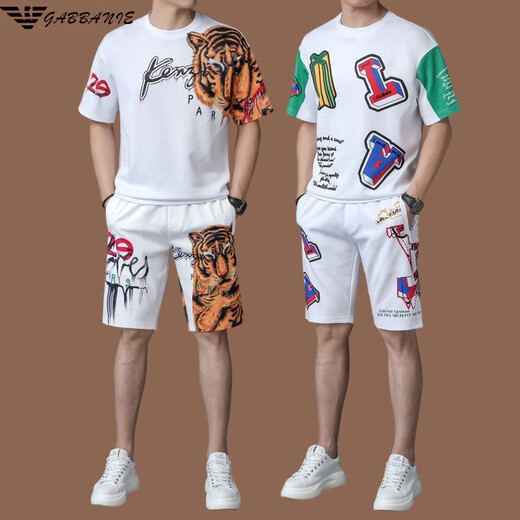 Chiarmania Armani men's ice silk casual sports suit summer short-sleeved two-piece set high-end trendy T-shirt men's shorts GA/H9856B white suit M 105 (suitable for 90-120Jin [Jin equals 0.5 kg])