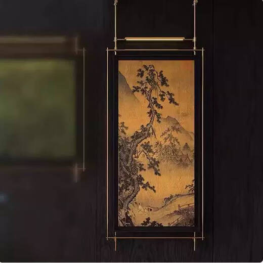 咏幻新中式客厅沙发背景墙挂画山水风景风四联组合餐厅走廊装饰画 m款 58158cm画框48106cm带灯