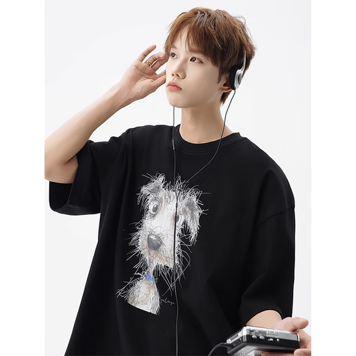 American cartoon printed couple pure cotton short-sleeved T-shirt for men in summer design and trendy brand versatile men and women T-shirt YXSJ 1480 black M (if you like looseness, it is recommended to take a larger size)