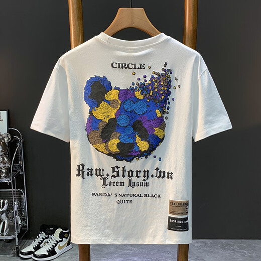 
Kurashi Ichiki imported fabric high-end short-sleeved T-shirt for men's trendy brand heavy breathable t-shirt loose anime printed half-sleeved top for men white JSW9905 M suitable for weight 95-108Jin [Jin equals 0.5 kg]