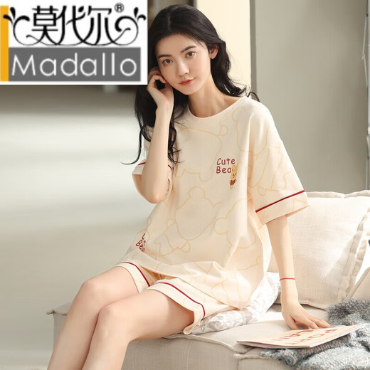 莫代尔新款棉睡衣女夏季薄款短袖短裤甜美可爱学生可外穿家居服套装 9882 M L(160-165C，95-115斤)