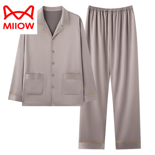 
Catman (MiiOW) Men's Pajamas Summer Ice Silk 2025 New Spring and Autumn Style Thin Long Sleeve Imitation Silk Summer Home Clothing Set 1098# L [Suggested 100-135Jin [Jin equals 0.5 kg]]