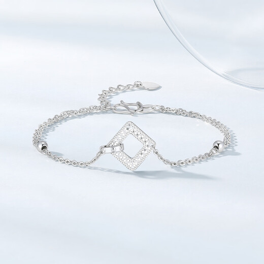 Chao Acer Interlocking Platinum Bracelet for Women PT950 Hand Jewelry Stacked Squares as a Gift for Girlfriend Priced at RMB 450, 4.3g, Chain Length Approximately 16cm + Tail Chain