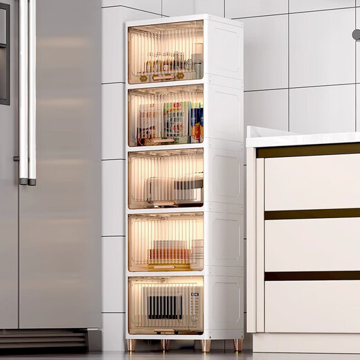 JD Logistics Kitchen gap flip cabinet cabinet food storage cabinet bathroom narrow gap storage cabinet narrow cabinet 25 sides wide 90 degree flip + high cabinet legs transparent tea 6 layers