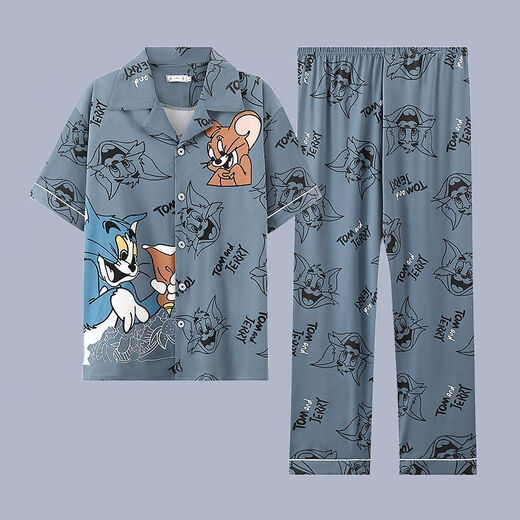 
Septemberg (SEPTWOLVES) pajamas men's summer pure cotton short-sleeved trousers summer cardigan thin large size student youth home clothing set G3884 blue (short-sleeved) 2XL [recommended 140-160Jin [Jin equals 0.5 kg]]