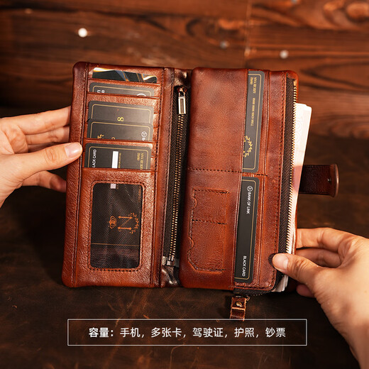 Master Lu Genuine Leather Men's Ballet 2025 NUEVA bolso de tarjeta larga Bolsa de certificado de gran capacidad integrada para dar regalos de papá Color marrón práctico 18 Tarjetas