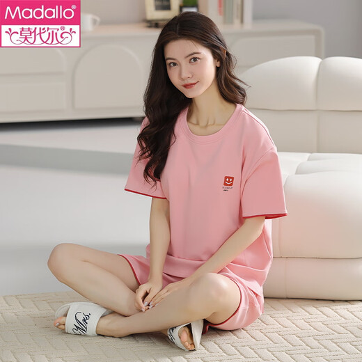 莫代尔睡衣女夏季短袖短裤纯棉圆领薄款甜美粉色家居服套装可外穿 Z9854 M 【建议80-100斤穿】
