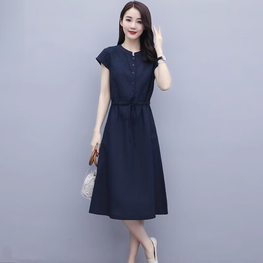 Egeangy International Light Luxury Damen-High-End-Kleid Sommer Neuer Stil 2025 Taille-Close Casual Simple Mamas Temperament Rock Navy [High-End-Geschenkbox] XL