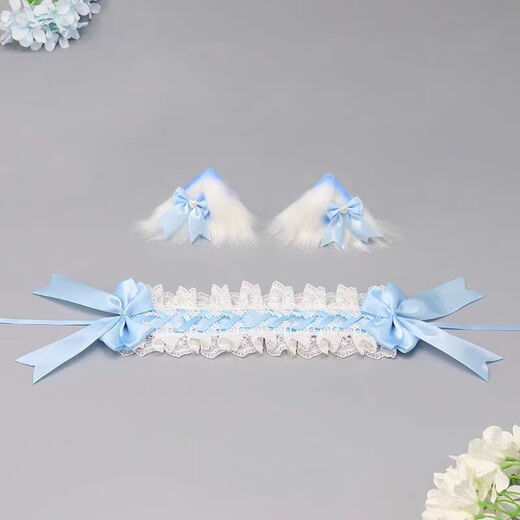 XPEL cat ear hairband female Lolita headdress sweet girl hairpin cos comic exhibition Lolita hairband maid hair accessories animal ears blue hairband + cat ear hairpin