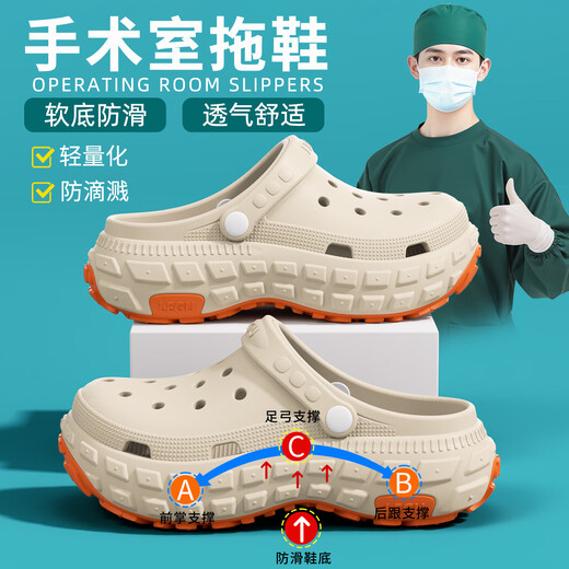 利达妮（TZLDN）防滑手术室洞洞鞋男士夏季外穿厚底EVA防臭溯溪凉鞋包头凉拖鞋女 米色【手术室防滑、久站不累】 42-43 【适合41-42码】