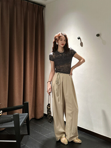 Sanji Black Flower [Xihe] Weitbein-Vater-Hose für Frauen Sommer 2025 Neue Freizeithosen diesjährige Trend von Light Khaki M.