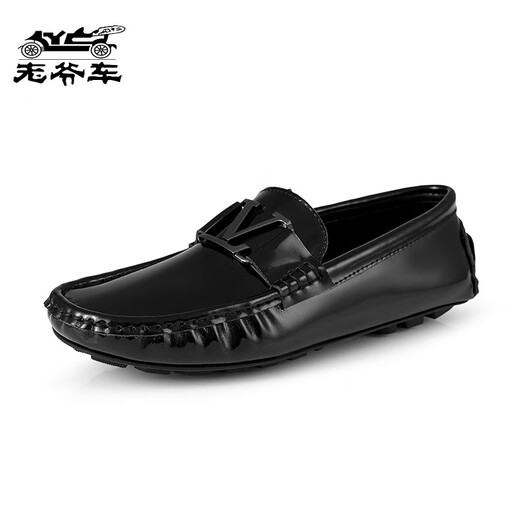 老爷车（WECKER）香港高端2025年春季新款豆豆鞋男真皮韩版潮流懒人透气套脚休闲软 9898黑色 38