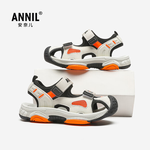Anael children's sandals, boys' shoes, summer new beach shoes, big children's Baotou sports sandals 6339 black 29