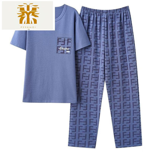 FMSERUIOS男士睡衣夏季精梳棉短袖长裤青少年学生休闲薄款棉质家居服套装 浅灰色3524 2XL