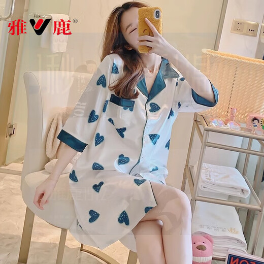 Yalu Internet Celebrity Nachthemd für Frauen im Sommer Dünne Eisseide Kurzärärmische Damen Pyjama im Sommer Cool und komfortable Heimkleidung CWS-9901# M [75-100Jin [Jin ist 0,5 kg]]
