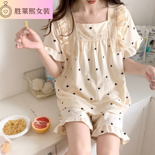 Shenglaixi Pajamas pour femmes en été en été à manches courtes coton tissé en liberté été sweet printemps et automne 2025 Nouveau ensemble de vêtements pour la maison de célébrités Internet 695 # m