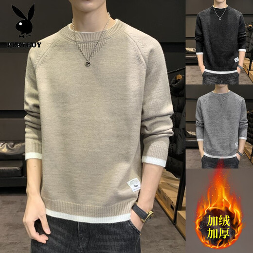 Playboy (Playboy) Runder Nackenpullover für Männer im Herbst und Winter 2025 Neues koreanisches Stil Trendy lose verdickte Frühlings- und Herbstpaar Pullover schwarzer reguläre L.