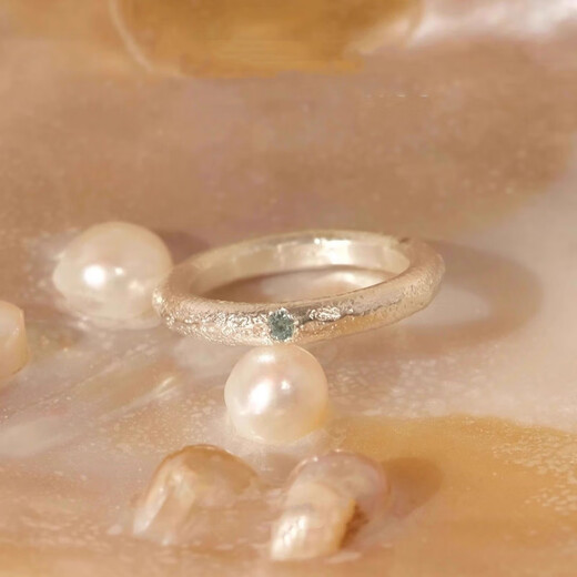 RSRDDY Old Phoenix 9999 sterling silver frosted aquamarine ring for women simple design plain ring index finger ring opening adjustable frosted plain ring open ring Lao Fengxiang same style exquisite gift box gift selection