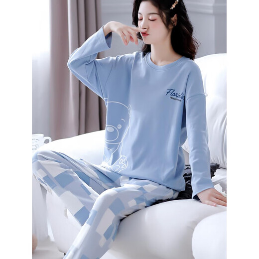 Pyjamas für Frauen im Frühling Winter reines Baumwoll-Langarmhosen Hauskleidung 2025 Neues lässiges Frauenanzug XB9923-Frauen Modell M Größe [80-100jin [Jin ist 0,5 kg]]